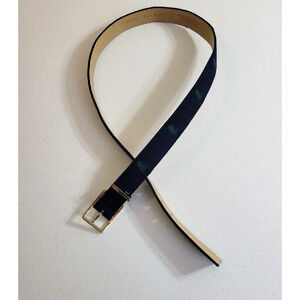 Talbots Casual Belt Navy Blue‎ Embroidered Pine Tree Wool Blend Women's Size XL